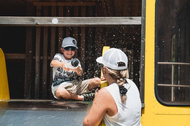 Mother and son are having fun at Hopsiland 